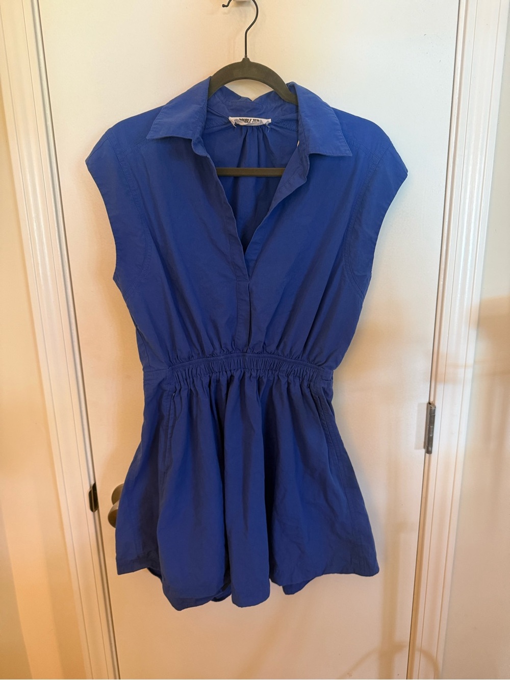 Double Zero Cobalt Blue Collared Sleeveless Tunic